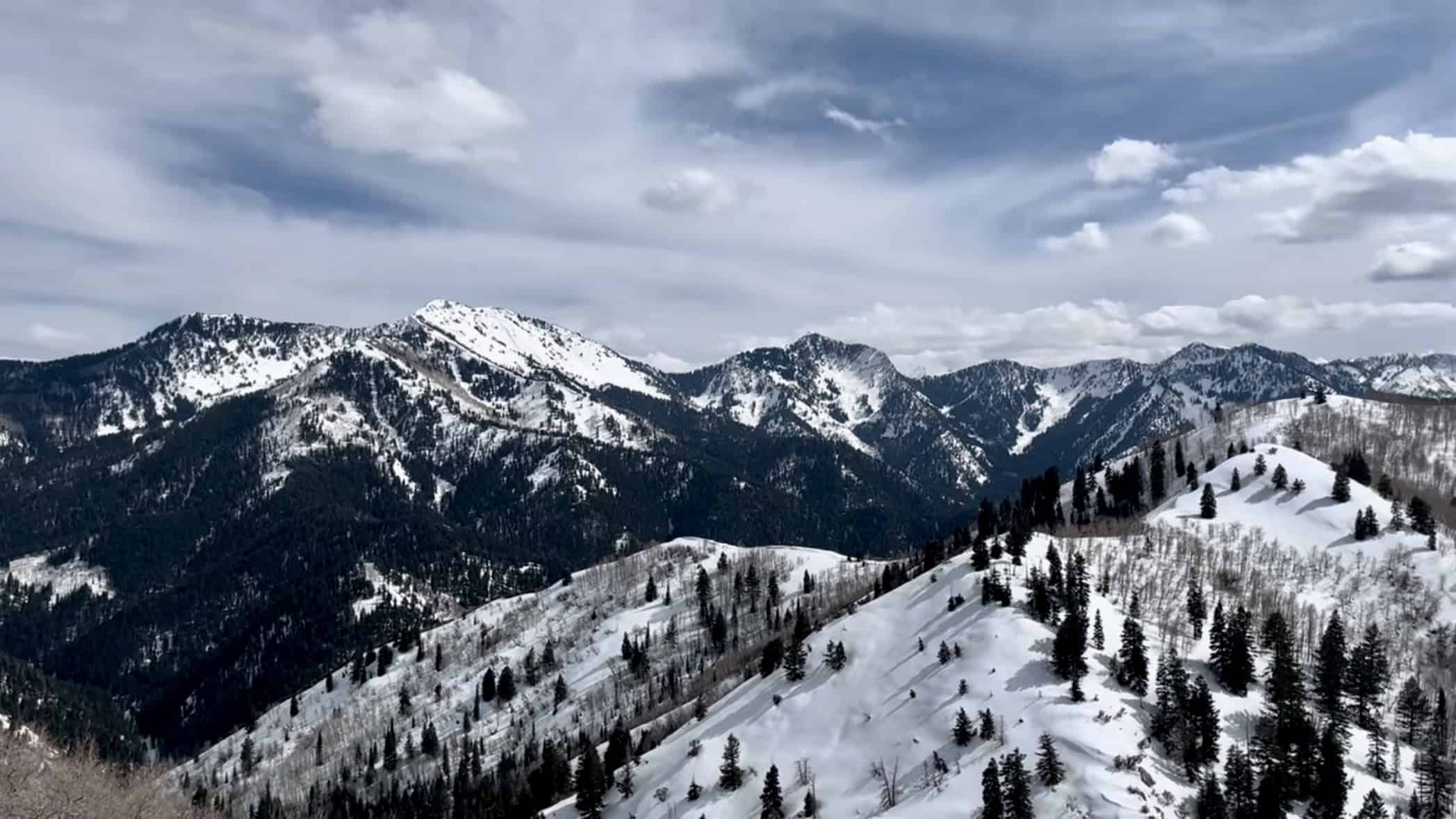 Heavily snowcapped peaks seen from Mount Aire near Salt Lake City