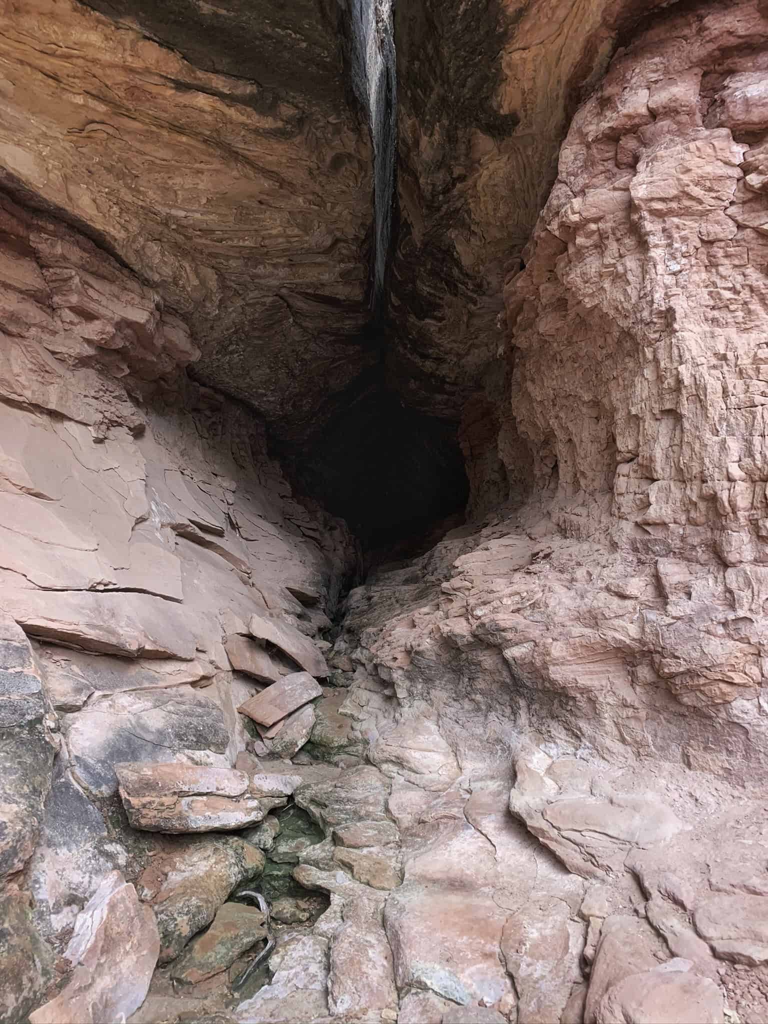 Sunlight highlights this natural rock joint while hiking in Canyonlands National Park.